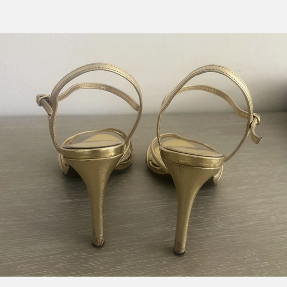 Ralph Lauren Gold Sammy Leather Strappy High Heel Sandals - Picture 5 of 8